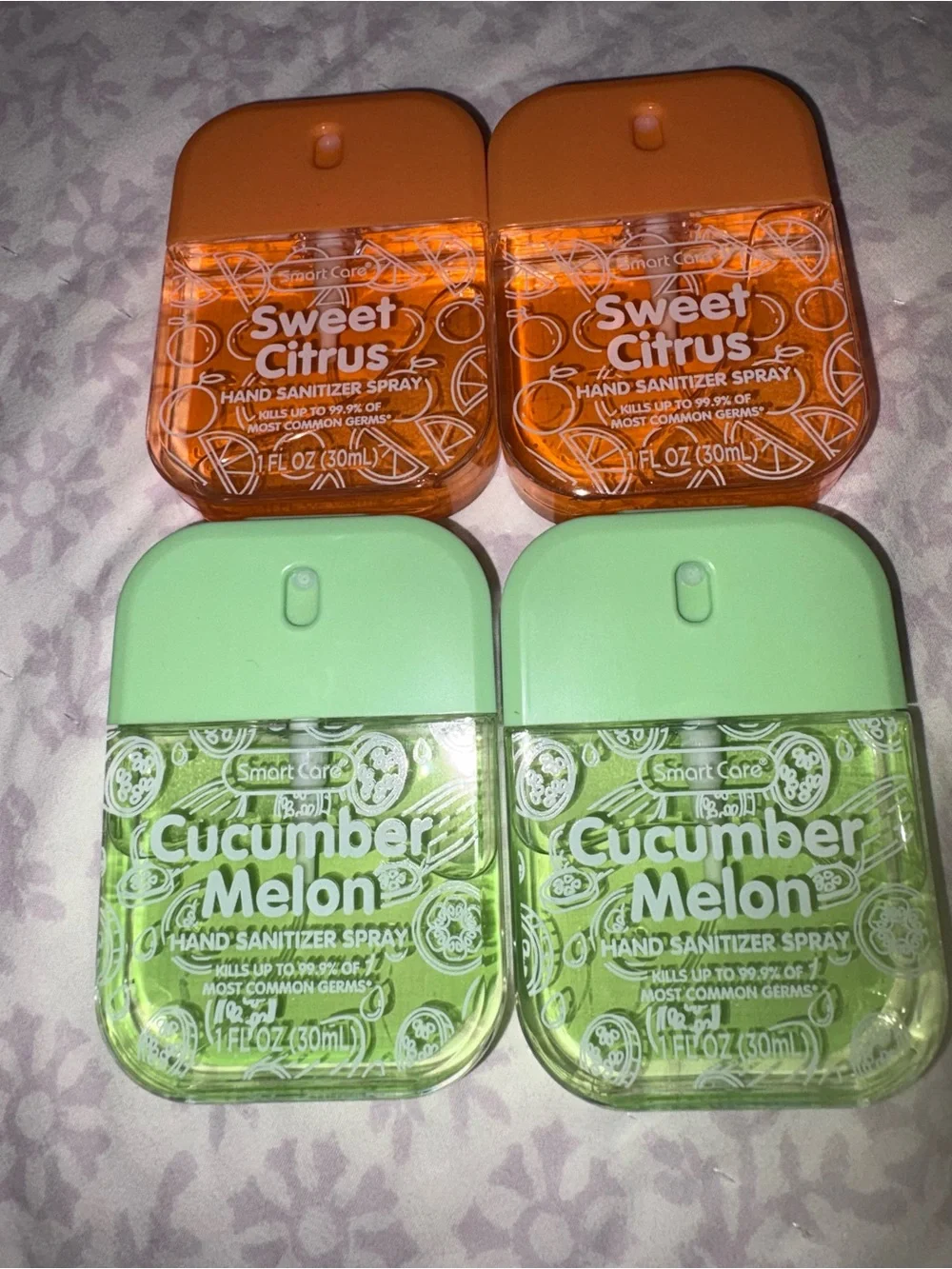 Sweet Citrus & Cucumber Melon Hand Sanitizer Spray - Orange & Green (4 Pack)